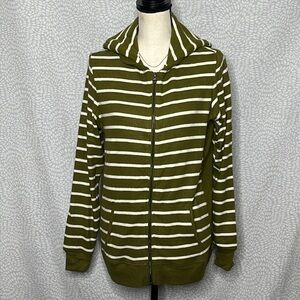 Market & spruce hoodie sweater army green and white striped Small Stitch Fix
